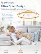 ZMISHIBO 24 Inch Ceiling Fans with Lights and Remote, Modern Low Profile Ceiling Fan, 3000-6000K Dimmable Flush Mount LED Fan Light, 6 Wind Speeds, Fandelier Ceiling Fans for Bedroom- Gold