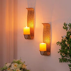 Sziqiqi Gold Candle Sconces Wall Decor Set of 2 - Rustic Pillar Wall Candle Holder for Farmhouse Vintage Hallway Wall Decor Decorative Bathroom Metal Candle Sconces
