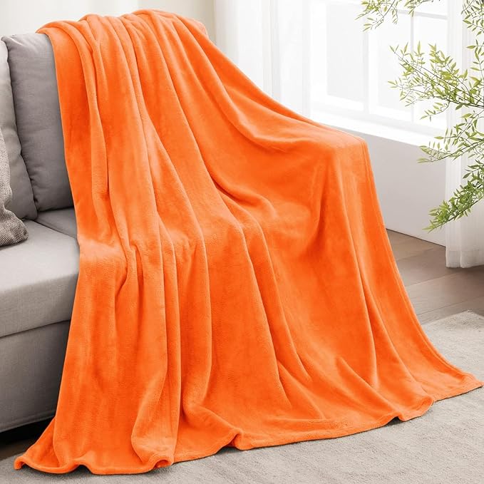 BEDELITE Orange Throw Blanket for Couch & Bed, Luxury Plush Cozy Fleece Blanket 50" x 60", Soft Lightweight Fall Throw Blanket for Home Furnishing