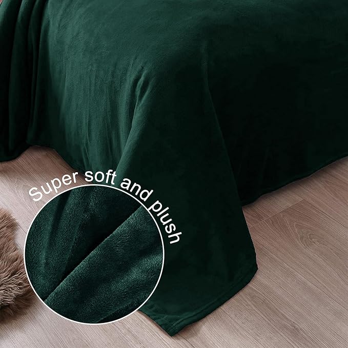 Exclusivo Mezcla Fleece Blanket Queen Size for Bed, Super Soft and Warm, All Season Use, Cozy, Plush, Lightweight, 90x90 Inches, Forest Green