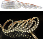 SURNIE LED Rope Lights Outdoor Waterproof Warm White, 50ft Outside Bright Lighting Cuttable Connectable Flexible 110V Cool Clear Flat 3000K, Indoor Deck Patio Christmas Camping Decor, Not Tube Rope