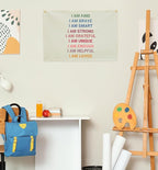 Boho Rectangular Banner Flag Wall Sign Decor Gift for Baby Boy Girl Kids,Positive Nursery Classroom Above Crib Bedroom Playroom Reading Room Essential Wall Decor- Christmas Gift I am Kind I am Brave