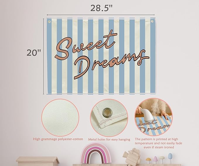 Sweet Dream Rectangular Canvas Banner-Boho Flags Wall Sign for Kids Toddler Boys Girls,Baby Room Nursery Above Crib Bedroom Apartment Dorm Wall Decor-Baby Shower Birthday Christmas Gift