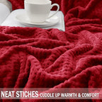 Exclusivo Mezcla Fleece Bed Blanket Twin Size, Super Soft and Warm Blankets for Couch, Sofa and Bed Waffle Textured, Cozy, Fuzzy and Lightweight (Deep Red, 90x66 Inches)