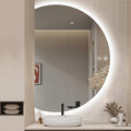 40"×28" LED Bathroom Mirror with Lights, Asymmetrical Smart Vanity Mirrors Wall-Mounted with Backlit, Anti-Fog Half Moon Mirror, Stepless Dimmable-3 Colors-Tempered Glass