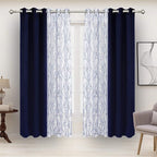 BONZER Mix and Match Curtains - 2 Pieces Branch Print Sheer Curtains and 2 Pieces Blackout Curtains for Bedroom Living Room Grommet Window Drapes, 37x95 Inch/Panel, Indigo, Set of 4 Panels