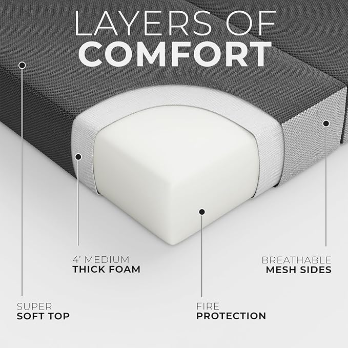 Cozzzi Folding Mattress Full Size for Floor and Traveling with Removable Cover - Lightweight and Portable Folding Mattress for Adults & Kids - Compact and Easy to Storage (75in x 54in x 4in)