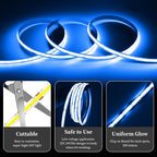 iNextStation COB LED Strip Light Blue 32.8ft/10M DC24V CRI 93+ Flexible LED Tape Lights 8mm for Bedroom, Kitchen, TV Backlight, Cabinet, Stage, Home DIY Lighting Decor(No Plug)
