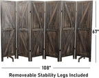 Premium Home 6-Panel Room Divider – Rustic Brown Barn Door, K Pattern Folding Privacy Screen, Partition Wall