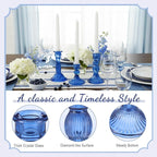 Mumufy 10 Pcs Glass Crystal Taper Candle Holders Clear Glass Candlestick Holder Fit 0.8 Inch Candles Crystal Decorative Candle Stand Centerpiece Table Wedding Dining Party (Classic,Blue)