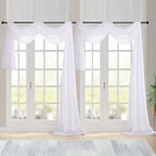 Chyhomenyc Extra Long White Sheer Curtains 144 inch 2 Panels Set, Translucent Backdrop Window Scarf Drapes for Canopy Bed/Wedding/Living Room/Anniversary, 12FT Length, Each 42Wx144L in, 2PCS, White
