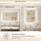 Keonjinn Bathroom LED Mirror 30 x 30 Inch Frontlit and Backlit, Tempered Glass Stepless 3 Colors Temperature & Dimmable Square Wall Mirror, UL Listed LED Driver, Double LED Strips, Anti-Fog