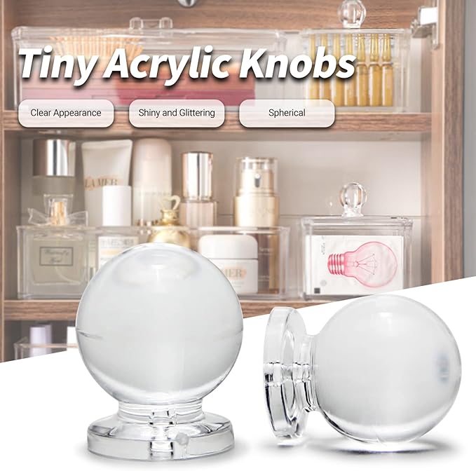 MroMax 12 Pcs Tiny Pull Handle Round Acrylic Mini Knob 16mm Diameter Clear Shiny Knob Cute Decoration for Jewelry Box, Gift Case and Makeup Box