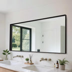 Suidia Bathroom Mirror, 60" x 30" Wall Mirror Metal Framed, Bathroom Vanity Mirror for Living Room Bedroom Bathroom Entryway, Black, Rect Corner Style
