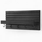Decorative Key Holder for Wall with Shelf, Entryway Shelf with Hooks Holds Leashes, Jackets and Glasses – Sturdy Wood Keyholder Entrance Hanger with Mounting Hardware (Black, Medium)