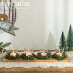 Christmas Candle Holder for Table Centrepiece Decoration: Romadedi Rustic 4 Tealight Holders with Mini Christmas Wreaths Wooden Tray for Xmas Winter Dinner Table Home Decor Gift 16.5 Inches