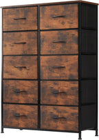 DUMOS Dresser for Bedroom, 10 Storage Drawers, Wide Fabric Closet Chests Organizer Tower Furniture with Wooden Top Metal Frame for Clothes, Guest Room, Living Room, Hallway, Entryway