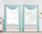 NICETOWN Pool Blue Decorative Window Scarfs, Fresh Color Chic Voile Sheer Curtains Flexible Valances for Beach House & Nursery Decor, Set of 2, W60 x L216