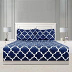 Mejoroom Queen Bed Sheet Set - Super Soft Brushed Microfiber 1800 Thread Count Queen Sheets with 16 inch Deep Pocket - Wrinkle Free - 4 Piece(Queen, Navy Quatrefoil with White Pattern)