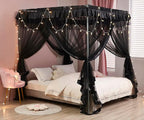 Mengersi Canopy Bed Curtains Bed Canopy Royal Luxurious Cozy Drapes Netting- Elegant Bed Sheer Bedroom Decoration Accessories for Adults,Black,California King
