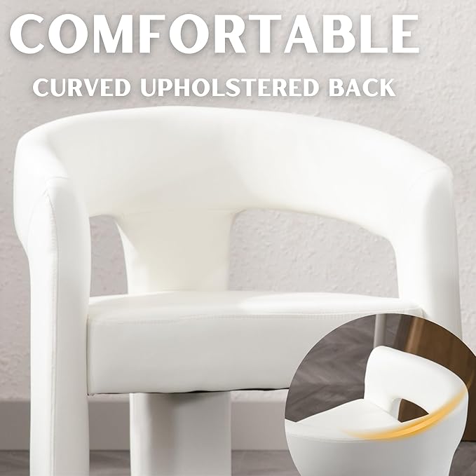 Modern Barrel Dining Chair, PU Leather Upholstered Accent Side Chair with Arms Comfy Makeup Vanity Chair, Dining Living Room Kitchen Chair, White