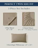 LANE LINEN 100% Organic Cotton Sheets Set Pure Long- Staple Percale Weave - Bedding for Bed Fits Mattress Upto 15in Deep Pocket (Twin Taupe)