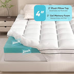 Memory Foam Mattress Topper California King Size, Dual Layer 4 Inch Mattress Pad,2 Inch Gel Memory Foam Plus 2 Inch Pillow Top Cover with 8-21 Inch Deep Pocket