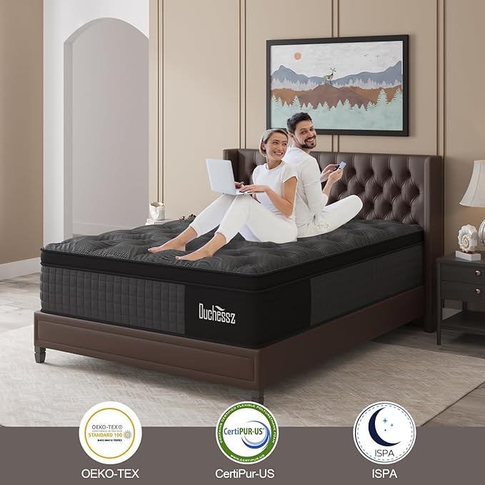 Queen Mattress, 14 Inch Hybrid Mattresses Black with Gel Memory Foam and Individually Pocket Innerspring Euro Top Medium Firm for Motion Isolation, Edge Support, 100 Night Trial