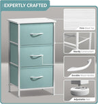Sorbus Nightstand with 3 Drawers - Bedside Furniture & Accent End Table Chest for Home, Bedroom Accessories, Office, College Dorm, Steel Frame, Wood Top, Pastel Fabric Bins (Aqua)