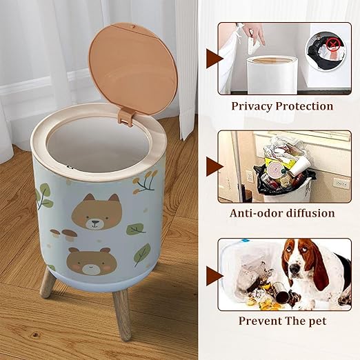 Small Trash Can with Lid Cute Summer Forest Animals Head Scandinavian Seamless Texture Garbage Bin Pet Proof Waste Basket for Kitchen Bathroom Office Bedroom Decorative 1.8 Gallon