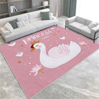 Washable Area Rug for Living Room 8x10 ft Cartoon Swan Princess Peach 3D Print Decor Carpet, Non Slip Stain Resistant Large Area Rugs, for Bedroom Dining Room Office