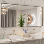 LOAAO 72”X32” Bronze Bathroom Mirrors for Vanity, Rounded Rectangle Brushed Bronze Metal Frame Mirror, Anti-Rust, Tempered Glass, Hangs Horizontally or Vertically