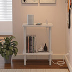 Apicizon 2 Tier End Table Set of 2, Small Side Table with Charging Station, Boho Bedside Table with USB Ports and Outlets, Nightstand for Small Spaces, Bedroom, Living Room, Easy Assembly, White