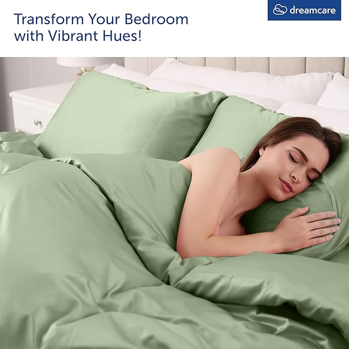 DREAMCARE Queen Sheet Set – 6 pcs Cooling Bed Sheets – up to 21” Deep Pocket Queen Sheets Set – 2500 Supreme Collection – Extra Soft 100% Brushed Microfiber Hotel Luxury with Side Pocket – Sage Green