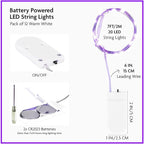 12-Pack LED Fairy Lights 7 Feet Battery Powered Waterproof Silver Wire 20 Slim Copper Wire Pastel Lights for DIY Wedding Party Bedroom Patio Easter Christmas (Purple)