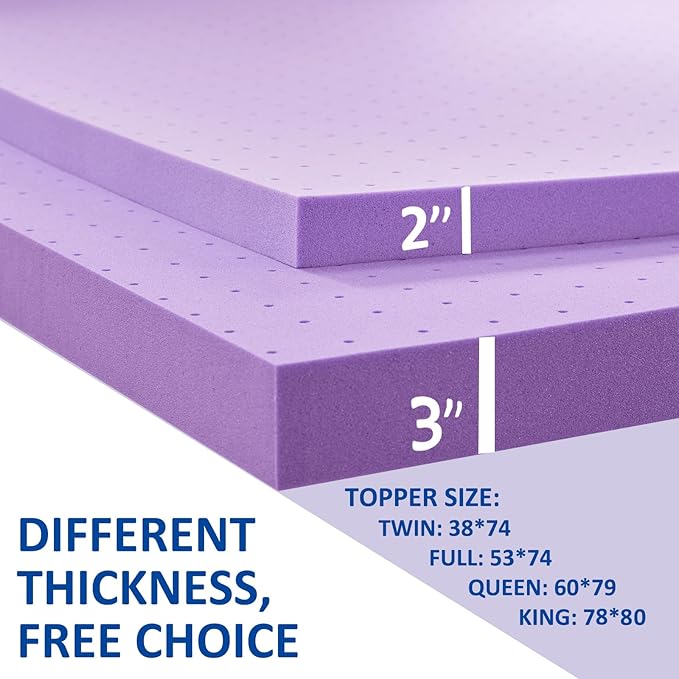 SINWEEK 3 Inch Gel Memory Foam Mattress Topper Ventilated Soft Pressure Relieve Mattress Pad, Breathable Bed Topper, CertiPUR-US Certified, Twin Size