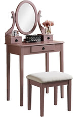Roundhill Furniture Moniys Wood Moniya Makeup Vanity Table and Stool Set, Rose Gold
