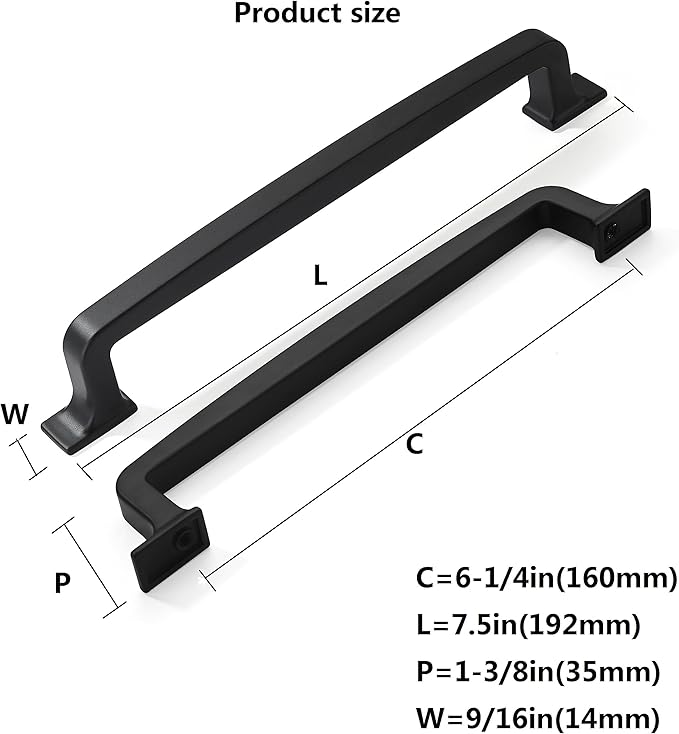 khtumeware 2 Pack 6-1/4 Inch Matte Black Cabinet Pulls, Kitchen Cabinet Hardware, Drawer Handles