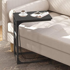 TUTOTAK C Shaped End Table with Charging Station, Side Table for Sofa and Couch with Storage, TV Tray Table with 2 USB Ports & Outlets - Black TB01BK024