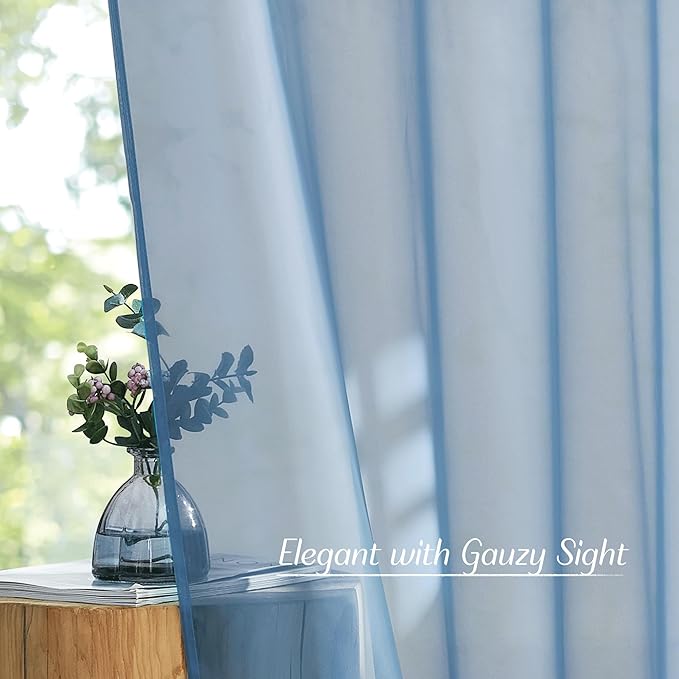 NICETOWN Stone Blue Sheer Curtains 90 Inches Long, Grommet Airy & Lightweight Window Treatments Translucent Elegant Drapes for Living Room/Bedroom, W54 x L90, 2 Panels