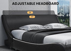 SHA CERLIN Modern Low Profile Platform Bed Frame Full Size, Stylish Faux Leather Upholstered Sleigh Bed with Adjustable Headboard, No Box Spring Needed, Glossy Black