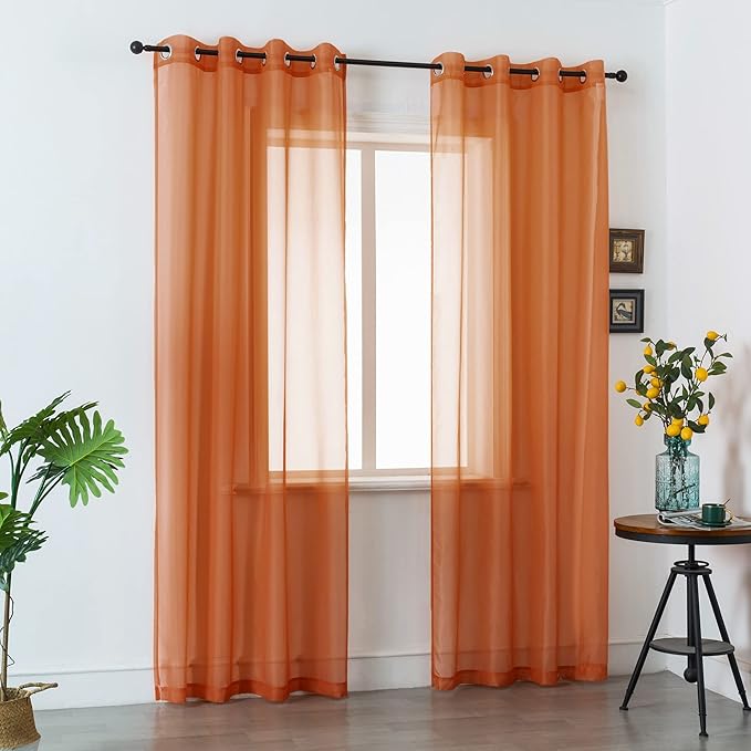 DUALIFE Terracotta Curtains 108 Inch Extra Length for Bedroom 2 Panel Sets Grommet Sheer Curtains for Living Room 52X108 Inches Long 9 FT Rust Burnt Orange Red