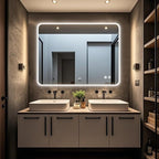 40‘’x30'' Lighted Mirrors for Bathroom Wall Backlit Rectangular Rounded Corners, LED Bathroom Mirror Frameless with Lights Anti Fog, Dimmable, 3 Colors,Tempered Glass, Shatter-Proof (Color 2)