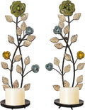 Wall Sconces Candle Holder Set of 2, Antique White Leaf and Flower Branch Wall Mount Hanging Metal Wall Candle Holder Candle Sconce for Living Room Dining Room