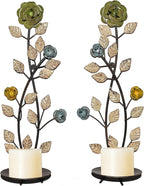 Wall Sconces Candle Holder Set of 2, Antique White Leaf and Flower Branch Wall Mount Hanging Metal Wall Candle Holder Candle Sconce for Living Room Dining Room