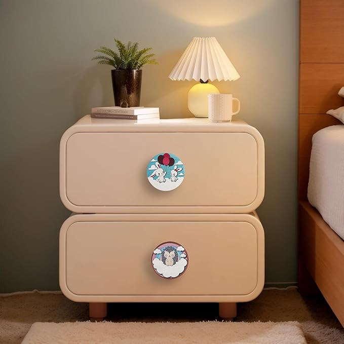 JamJam Set of 8 1.8" Wooden Flower Farm Animals Knobs Kids Nursery Room Unique Cabinet Decorative Dresser Drawer Knobs and Pulls Wood Rabbit Knob