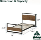 ZINUS Suzanne Bamboo and Metal Platform Bed Frame with Footboard, Wood Slat Support, No Box Spring Needed, Easy Assembly, Twin
