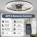 20'' Ceiling Fan with Light, Upgraded Low Profile Fan, Flush Mount Ceiling Fan, 6 Speeds, Dimmable LED, App & Remote Control, Quiet DC Motor, for Bedroom, Living Room, F098 Black