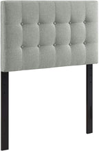 Modway Emily Tufted Button Linen Fabric Upholstered Twin Headboard in Gray