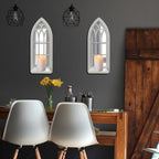 Wood Wall Sconce Candle Holder Set 2, Rustic Candle Sconces, Farmhouse Hanging Wall Décor, Carved Wood Frame, Mirrored Wall Accent